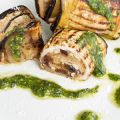 Involtini di melanzane con pesce spada e pinoli.