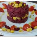 Tartare a coltello con mais e fagioli rossi