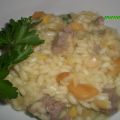 Risotto in giallo salsiccia e fave