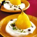 Pere con zafferano pistacchi e yogurt