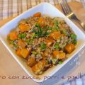 Farro con zucca, porri e piselli