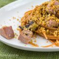 Spaghetti, tonno fresco e melanzane grigliate