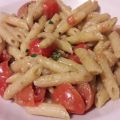 Penne pesto pomodorini e gamberetti