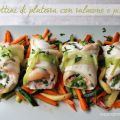 Fagottini di platessa con salmone e piselli