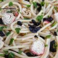SPAGHETTI CON SURIMI E OLIVE TAGGIASCHE