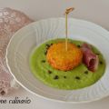 Mozzarella al couscous in zuppetta di piselli