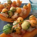 Barchette di melone, mazzancolle e avocado