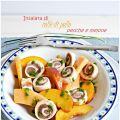 Insalata di rollè di pollo, pesche e melone