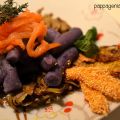 Pastelli di patate viola, carciofi e salmone