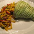 Fusilli di mais con salsiccia e piselli
