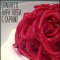 Spaghetti con crema di rapa rossa e caprino