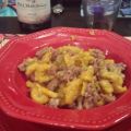 Gnocchi di zucca con porri e salsiccia
