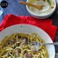 Spaghetti sgombro, cipolle e pecorino