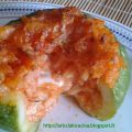 Zucchine tonde ripiene di riso con cuore filante