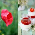 Panna cotta, fragole e papaveri