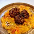 Polpette con purè di porri, patate e carote