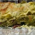 lasagne con crema di ricotta e piselli, jamón,[...]