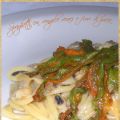 Spaghetti con vongole veraci e fiori di zucca