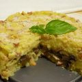 Torta di patate con funghi, scamorza e wurstel