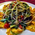 Spaghetti ai fiori di zucca e pancetta