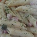 penne pancetta capperi e taleggio