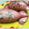 Totani ripieni su crema di patate allo zafferano