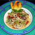Spaghetti ai calamari, fiori di zucca e zucchine